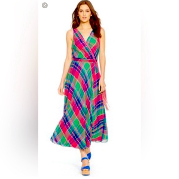 Polo Ralph Lauren Vibrant Plaid Maxi Wrap Dress - Picture 14 of 14